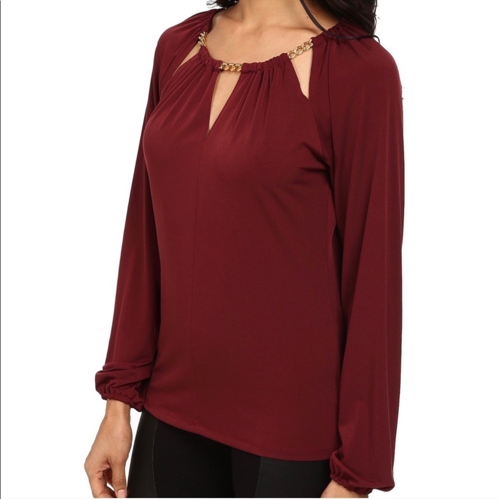 Michael Kors Burgundy Gold Chain Link Blouse